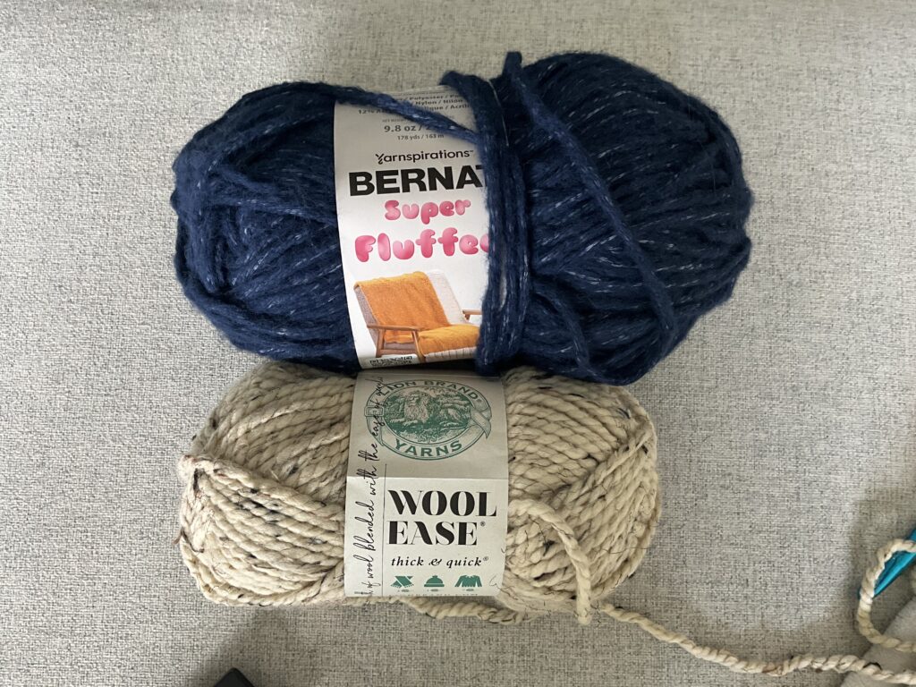 Navy blue and off-white yarn my partner chose for his toque.